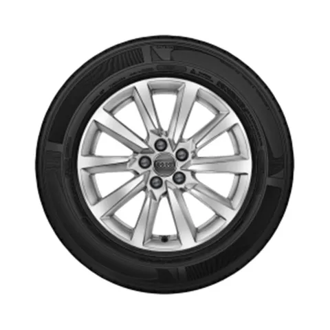 4 Roues complètes hiver style 10 branches argent brillant, 6,5 J x 16, 195/55 R 16 91V XL, gauche