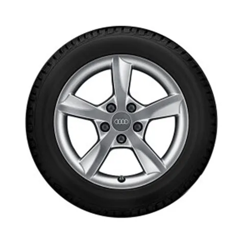 4 Roues complètes hiver style à 5 branches « rotor » argent brillant, 6,5 J x 16, 205/55 R 16 91H, droite