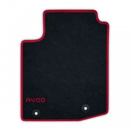 Jeu de tapis avant et arrière - Velours anthracite 520g/m² contour rouge chilien - AYGO 2014