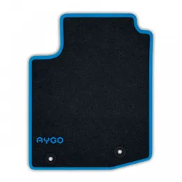 Jeu de tapis avant et arrière - Velours anthracite 520g/m² contour bleu ciel - AYGO 2014