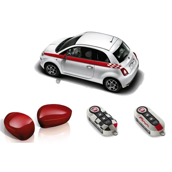 ACCESSOIRES ORIGINE FIAT - Pack Style sport damier rouge-noir-blanc pour Fiat  500